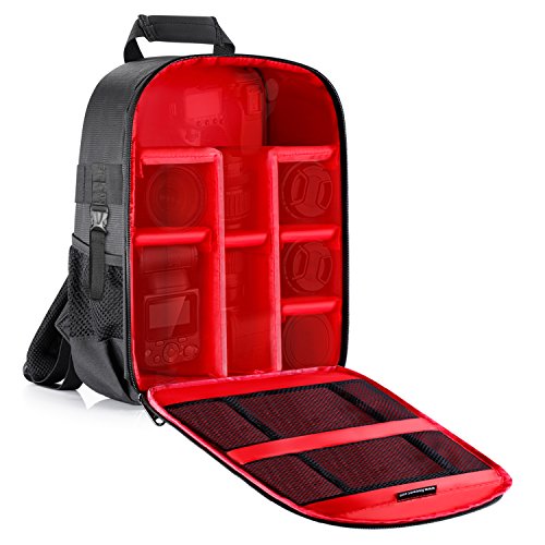 Neewer Waterproof Shockproof Camera Case Backpack (Red Interior) for Canon, Nikon, Sony, Olympus, Pentax, Mirrorless Cameras, Lenses, Batteries, Chargers, Cables and More - 12.2x5.5x14.6in