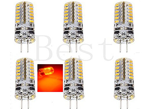 "Jc10 G4 LED Bulb (6-Pack) 12V AC/DC, 48SMD 3014 LED, 3W Red (20W Equivalent)"