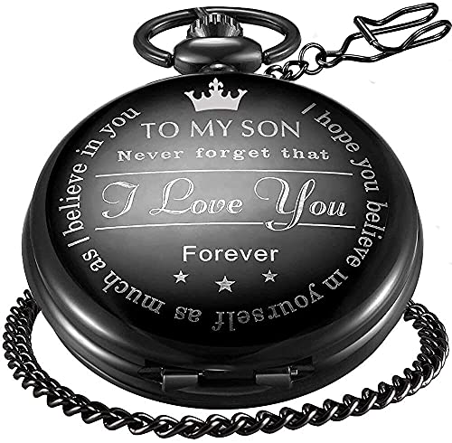 Personalised Engraved LYMFHCH Quartz Pocket Watch with Chain (Son Gifts, Christmas, Graduation)