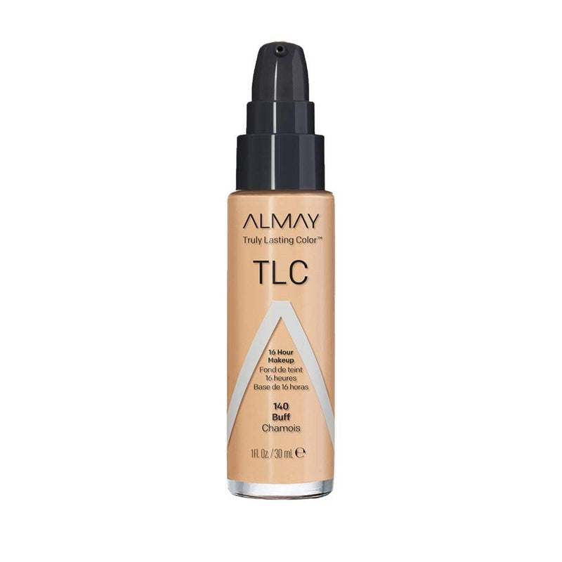 Almay Truly Lasting Color Liquid Makeup Foundation, Long-Lasting Natural Finish with Vitamin E and Lemon Extract, Hypoallergenic, Cruelty Free, Fragrance Free, Dermatologist Tested, 1oz (No.140 Buff)