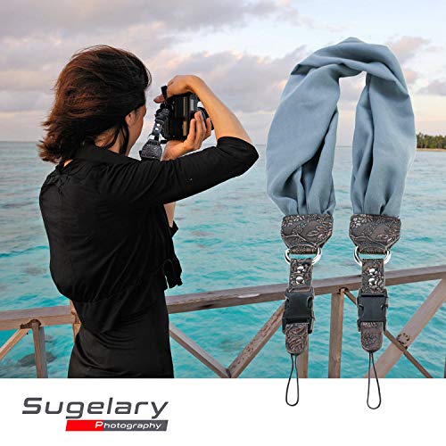 Sugelary Vintage Fabric Satin Camera Shoulder Neck Strap (Grey) for Nikon, Canon, Sony, and Pentax DSLR Cameras