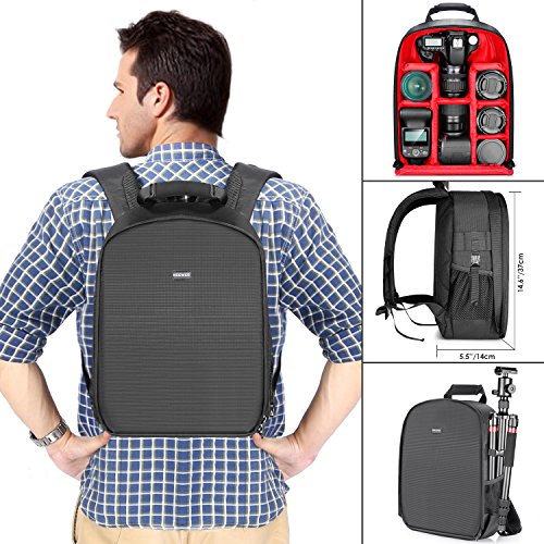 Neewer Waterproof Shockproof Camera Case Backpack (Red Interior) for Canon, Nikon, Sony, Olympus, Pentax, Mirrorless Cameras, Lenses, Batteries, Chargers, Cables and More - 12.2x5.5x14.6in