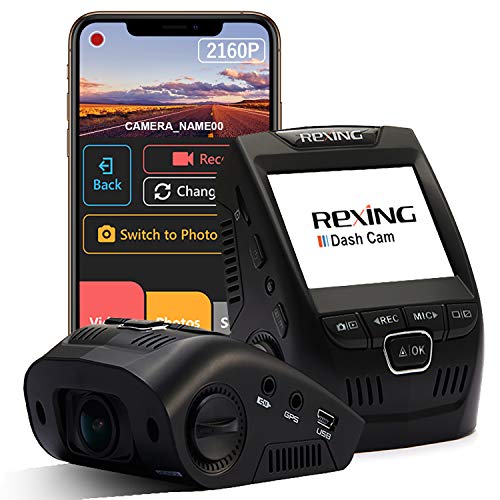 Rexing V1 4K Ultra HD Car Dash Cam with 2.4" LCD Screen, Wi-Fi, 170° Wide Angle, G-Sensor, WDR, Loop Recording, Supercapacitor, Mobile App (256GB Supported)