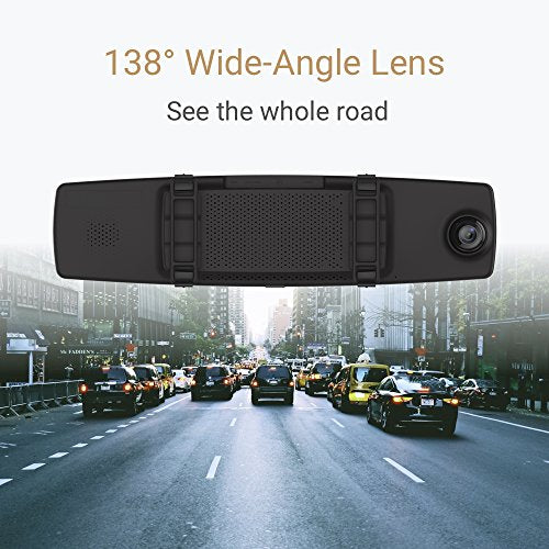 YI Mirror Dash Cam Dual Dashboard Camera Recorder (with Touch Screen, Mobile App, HD Camera, G-Sensor, Reverse Monitor, Loop Recording)