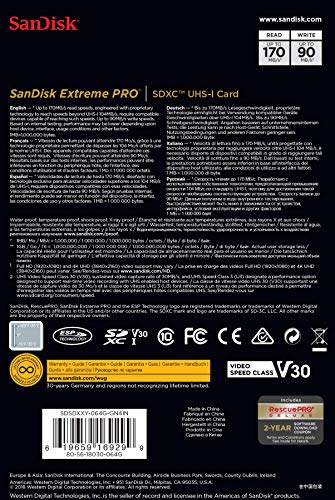 SanDisk 64GB Extreme PRO UHS-I SDXC Memory Card (C10, U3, V30, 4K UHD) (SDSDXXY-064G-GN4IN)