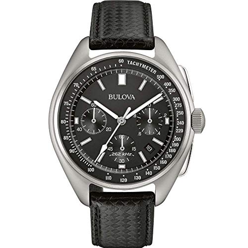 Bulova Lunar Pilot Chronograph Watch 96B251 for Men, Stainless Steel with Black Leather Strap (Archive Series)