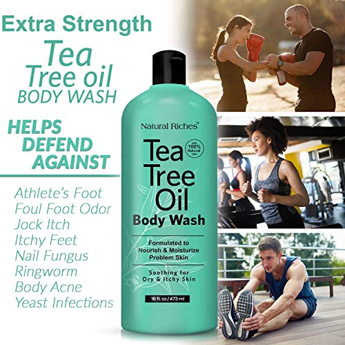 Natural Riches Extra Strength Tea Tree Oil Skin Clearing Body & Hand Wash (16 Fl Oz) With Eucalyptus & Peppermint Oils for Skin & Hair.