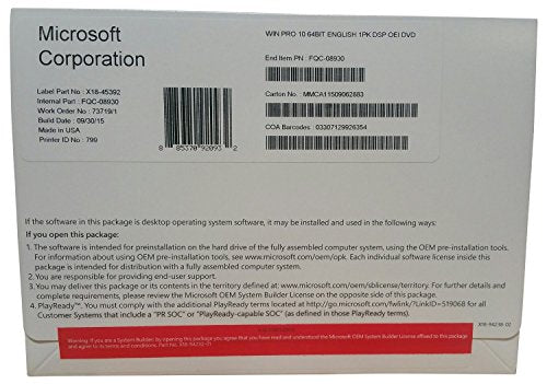 Microsoft Windows 10 Pro 64-Bit OEM System Builder [SEALED BOX]