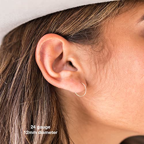 Solid Silver Hoop Earrings (12mm, 24 Gauge, 925 Sterling Silver).