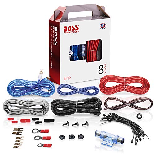 BOSS Audio Systems KIT2 8 Gauge Amplifier Installation Wiring Kit - Car Amp Power Connection Kit for Radio, Subwoofers and Speakers