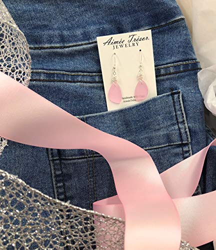 Aimee Tresor Jewelry Earrings: Pink Blush Sea Glass w/ Handmade Silver Knot on Sterling Silver Hooks (Gift)