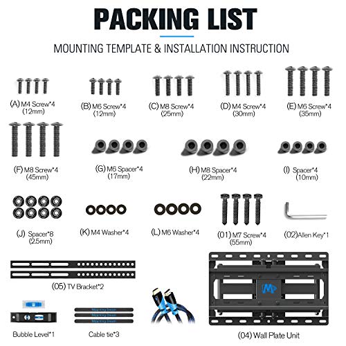 Mount Dream MD2380 TV Wall Mount for 32-55" TVs w/Swivel & Tilt, Max VESA 400x400mm, 99 lbs. Max Load, 16" Studs [Full Motion Articulating Dual Arms]