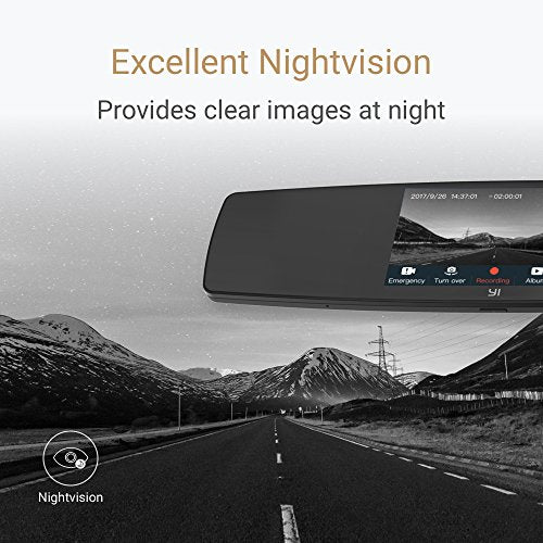 YI Mirror Dash Cam Dual Dashboard Camera Recorder (with Touch Screen, Mobile App, HD Camera, G-Sensor, Reverse Monitor, Loop Recording)