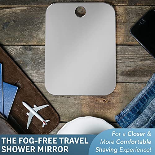 The Shave Well Company Fog-Free Travel Mirror (Small, Portable, Handheld for Makeup) with Removable Wall Suction