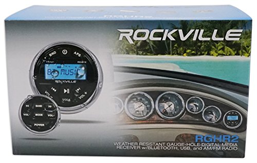 Rockville RGHR2 Marine Gauge Hole Receiver with Bluetooth, USB, Radio and Wired Remote