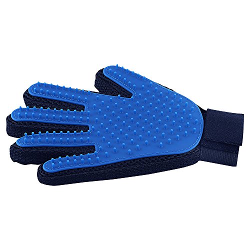 Pet Grooming Glove [1 Pack] - Blue - Right-Hand - Five-Finger Design - Removes Pet Hair Quickly and Easily - Suitable for Dogs & Cats with Long & Short Fur