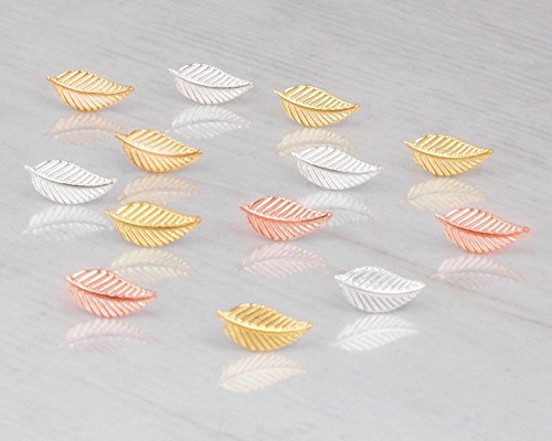 Designer Gold Leaf Feather Stud Earrings (Handmade)