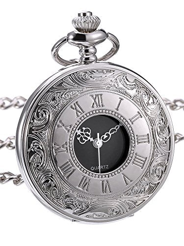 Hicarer Classic Quartz Pocket Watch with Roman Numerals Scale and Chain [Belt]