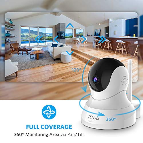 TENVIS 1080P Wireless Home Security Camera (White) with Night Vision, 2-Way Audio, 2.4Ghz Wi-Fi, Monitor Pet/Baby, Phone App.