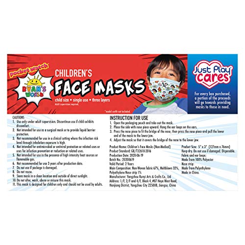 Just Play Ryan's World Kids' Face Masks (14 Small, Ages 2-7)