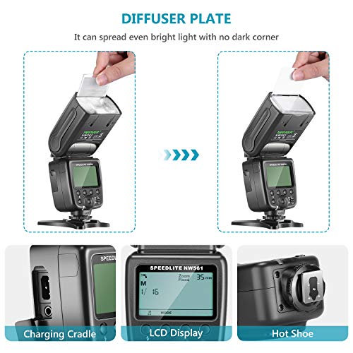 Neewer NW561 LCD Flash Speedlite for Canon, Nikon, Panasonic, Olympus, Pentax, Fujifilm, and Sony DSLR and Mirrorless Cameras with Mount Adapter.