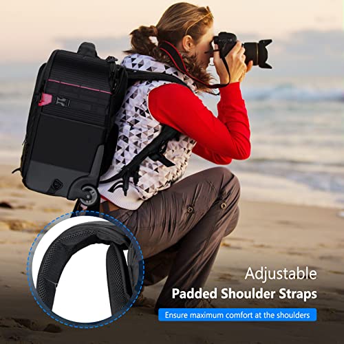 Neewer 2-in-1 Rolling Camera Backpack Trolley Case [Anti-Shock Detachable Padded Compartment, Hidden Pull Bar] - Durable and Waterproof for Camera, Tripod, Flash Light, Lens and Laptop for Air Travel (Black)
