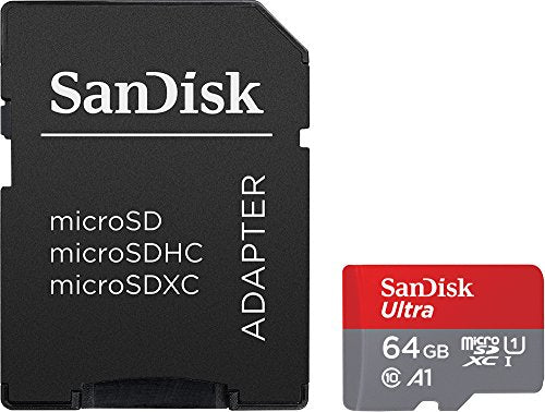 SanDisk 64GB Ultra MicroSDXC Memory Card, UHS-I, 100MB/s Transfer Speed, C10, U1, Full HD & A1 Compatible, Includes Adapter (SDSQUAR-064G-GN6MA)