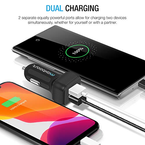 Maxboost 4.8A Car Charger [Black] with SmartUSB Port for iPhone 12 11 Pro Max/XS Max/XR/XS/X/8/7/Plus, Galaxy S20 Ultra/S10/S10+/S10e/Note, LG, Air, Mini, Huawei, Moto, Pixel