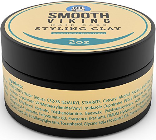 Smooth Viking Hair Clay Pomade for Men (2 oz) - Matte Finish, Strong Hold, Non-Greasy, Shine-Free & Mineral Oil Free
