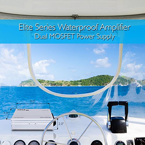 Pyle PLMRA400 Elite Series 400W 4-Channel Marine Amplifier (Black) with Waterproof Design, Dual Mosfet Power Supply, Gain Level Controls, and RCA Stereo Input & LED Indicator