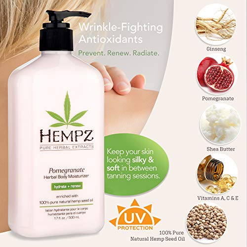 Hempz Pomegranate Herbal Moisturizer (17 oz.) - Paraben-Free Lotion for All Skin Types, Anti-Aging Hemp Skincare for Women & Men - Gluten-Free Hydrating Lotion