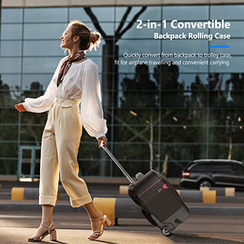 Neewer 2-in-1 Rolling Camera Backpack Trolley Case [Anti-Shock Detachable Padded Compartment, Hidden Pull Bar] - Durable and Waterproof for Camera, Tripod, Flash Light, Lens and Laptop for Air Travel (Black)