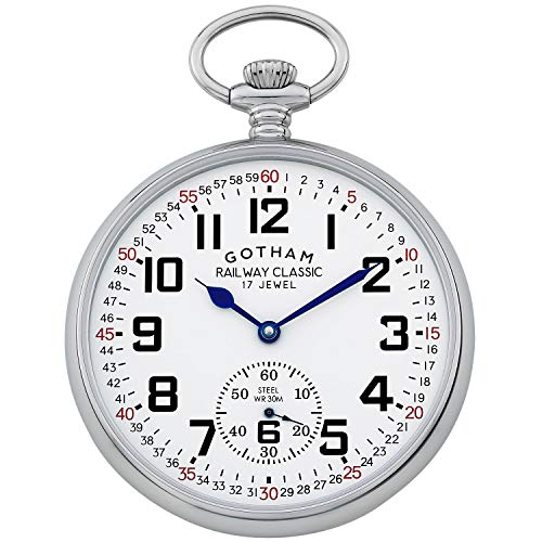 Gotham Men's Railroad Design Pocket Watch