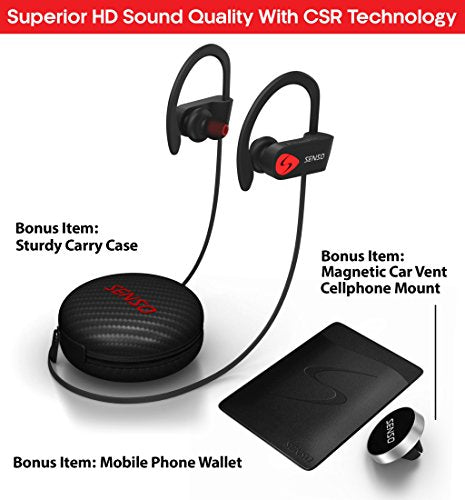SENSO Wireless Sports Headphones with Microphone, IPX7 Waterproof HD Stereo (8 Hour Battery, Noise Cancelling)