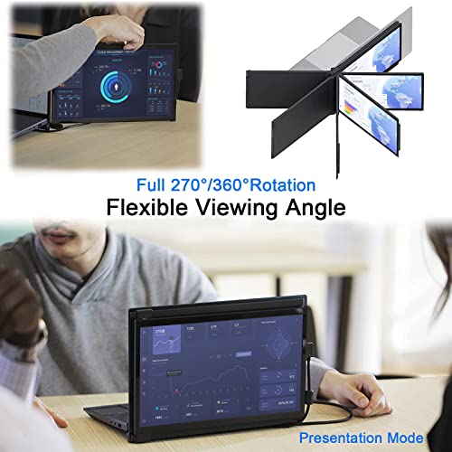 Portable Monitor for Laptop - 14.1" FHD TFT USB Dual Screen, 360° Rotatable, Plug and Play (Compatible with Mac, PC and Chrome) - Fits 13-17" Laptops