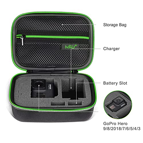 HSU Protective Carry Case for GoPro Hero 11/10/9/8, Hero 7 Black, 6, 5, 4, Black, Silver, 3+, 3, Hero (2018) and Accessories, Upgraded Interior Foam Storage Solution for Adventurers