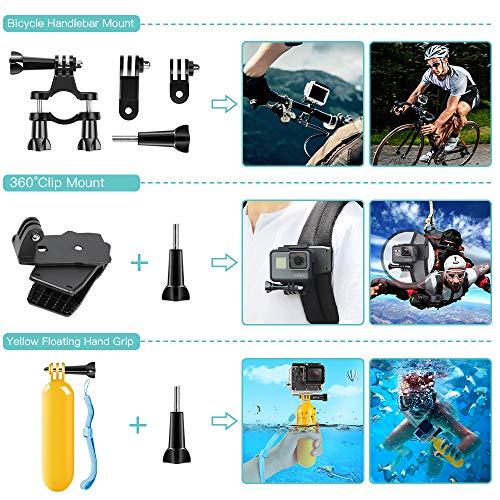 SmilePowo 51-Piece Accessory Kit for GoPro Hero 11, 10, 9, 8 Max, 7, 6, 5, 4, 3, 3+, 2, 1, GoPro Hero 2018, Hero Session, Hero Fusion, AKASO, APEMAN, YI, Campark, XIAOMI and Insta360 Action Cameras