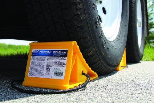 Camco Wheel Chock With Rope for Easy Removal (Pack of 2) - 44471, Keeps RV or Trailer Securely In Place