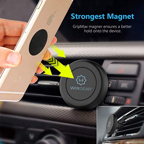 WixGear Universal Magnetic Air Vent Car Phone Holder (1 Pack, Black) with Swift-Snap Technology for Smartphones & Mini Tablets.