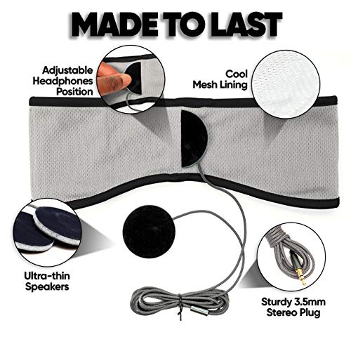 CozyPhones Over-Ear Headband Headphones with Lycra Cool Mesh Lining and Thin Speakers (Black), plus Travel Bag