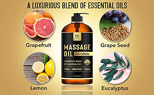 Buena Skin Cellulite Treatment Massage Oil (8 oz) – 100% Natural Ingredients, Targets Unwanted Fat Tissue - Penetrates 6X Deeper Than Cream