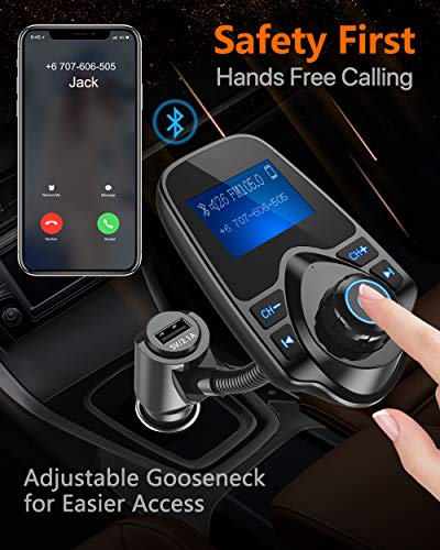 Nulaxy Bluetooth FM Transmitter (Adapter Car Kit) with Display, TF/SD Card & USB Car Charger for Smartphones & Audio Players