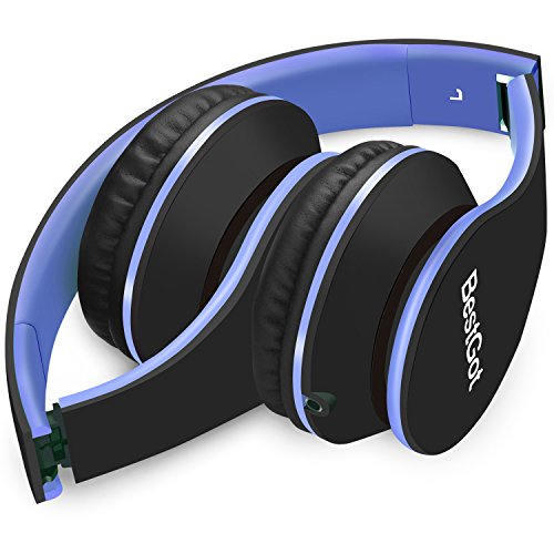 BestGot Children's Headphones with Microphone, Volume Control and Removable Cord (Black/Blue)