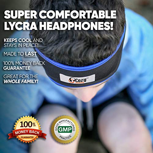 CozyPhones Over-Ear Headband Headphones with Lycra Cool Mesh Lining and Thin Speakers (Black), plus Travel Bag