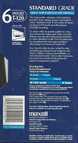Maxell VHS Blank Tapes, 3-Pack Standard Grade (T-120, 6 Hours EP Mode, 246m).