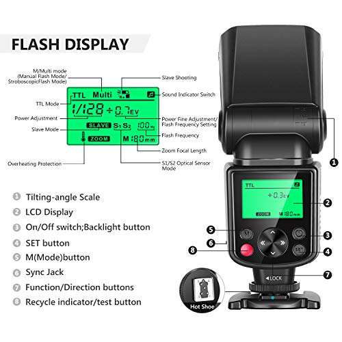 Neewer 750II TTL Speedlite with LCD Display for Nikon DSLR Cameras (D7200 - D50)