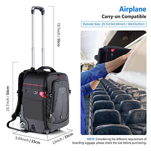 Neewer 2-in-1 Rolling Camera Backpack Trolley Case [Anti-Shock Detachable Padded Compartment, Hidden Pull Bar] - Durable and Waterproof for Camera, Tripod, Flash Light, Lens and Laptop for Air Travel (Black)