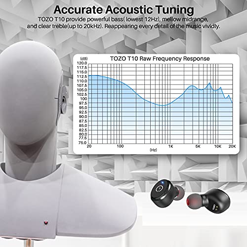 TOZO T10 Bluetooth 5.0 Wireless Earbuds with Charging Case (IPX8 Waterproof) - Built-in Mic, Premium Sound & Deep Bass, Black