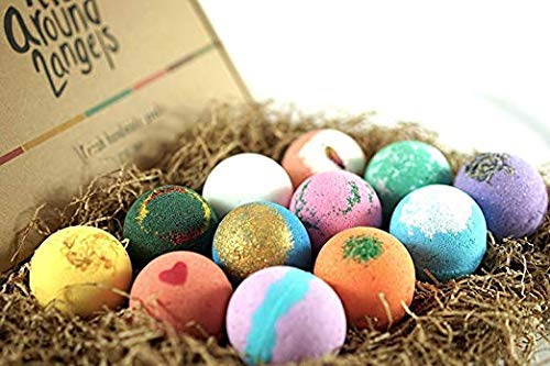 LifeAround2Angels Bath Bombs Gift Set (12 USA-Made Fizzies) with Shea & Coco Butter, Moisturizes Dry Skin. Perfect for Bubble & Spa Bath. Handmade Birthday and Mother's Day Gift Idea for Her/Him, Wife, Girlfriend.