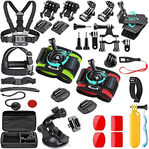 SmilePowo 51-Piece Accessory Kit for GoPro Hero 11, 10, 9, 8 Max, 7, 6, 5, 4, 3, 3+, 2, 1, GoPro Hero 2018, Hero Session, Hero Fusion, AKASO, APEMAN, YI, Campark, XIAOMI and Insta360 Action Cameras
